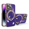 thumbnail image 1 of Dteck Invisible Stand Magnetic for iPhone 14 Plus Case,Compatible with MagSafe,Rotatable Ring Holder Gold Plating TPU Shockproof Protective Case with Camera Lens Protector for iPhone 14 Plus,Purple, 1 of 5
