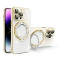 thumbnail image 1 of Dteck Invisible Stand Magnetic for iPhone 15 Plus Case,Compatible with MagSafe,Rotatable Ring Holder Gold Plating TPU Shockproof Protective Case with Camera Lens Protector for iPhone 15 Plus,White, 1 of 5
