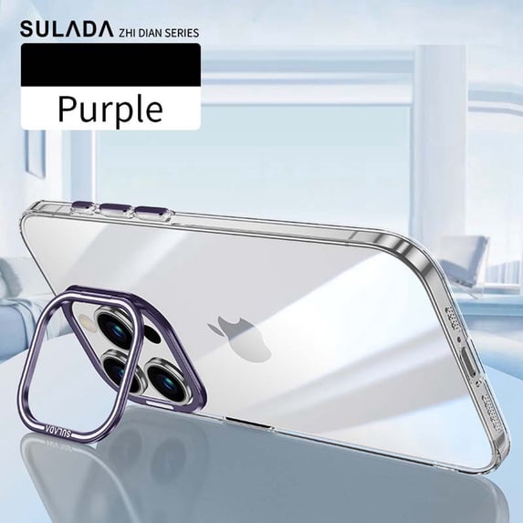Dteck Kickstand Case for iPhone 15 Pro, Built-in Camera Ring Stand Case Non-Yellowing TPU Shockproof Slim PC Clear Back Cover for iPhone 15 Pro,Darkpurple