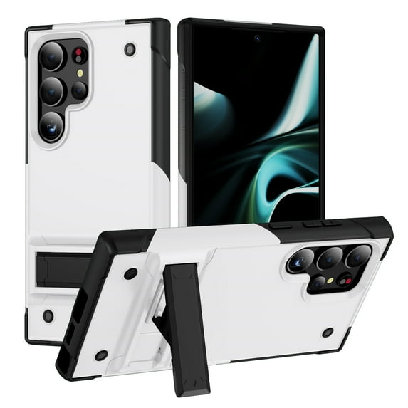Dteck Kickstand Military Grade Cover for Samsung Galaxy S25 Ultra 5G Phone Case Rugged Heavy Duty Shockproof Anti-Drop Durable PC Hybride Silcone Bumper Shell, White