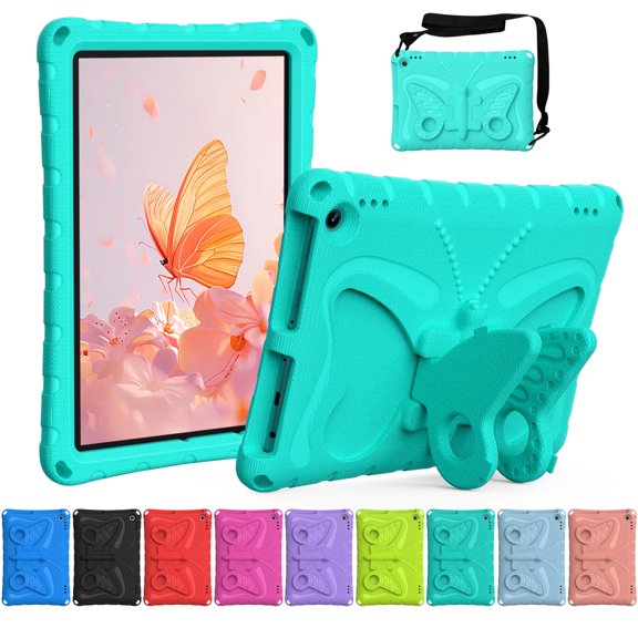 Dteck Kids Case for Fire HD 10 / Fire HD 10 Plus Tablet (13th/11th Generation, 2023/2021 Release),Lightweight Shockproof Case with Butterfly Wing Stand Shoulder Strap,Mint