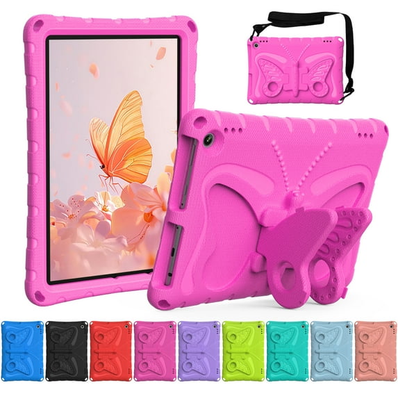 Dteck Kids Case for Fire HD 10 / Fire HD 10 Plus Tablet (13th/11th Generation, 2023/2021 Release),Lightweight Shockproof Case with Butterfly Wing Stand Shoulder Strap,Rose