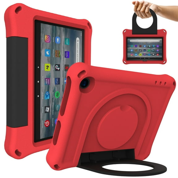 Dteck Kids Case for Kindle Fire 7 Tablet 12th Generation 2022 Release, EVA Foam Light Weight Shockproof Durable Rugged Foldable Convertible Handle Kids Friendly 7-inch Cover,Red