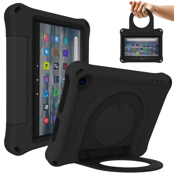 Dteck Kids Case for Kindle Fire 7 Tablet 12th Generation 2022 Release, EVA Foam Light Weight Shockproof Durable Rugged Foldable Convertible Handle Kids Friendly 7-inch Cover,Black