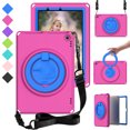 thumbnail image 1 of Dteck Kids Case for Kindle Fire HD 10 / HD 10 Plus 11th Gen 2021 with Screen Protector, Light Weight Child Proof Full Body Protective Cover with Rotating Stand Handle Grip Shoulder Strap for Kids,Rose, 1 of 6