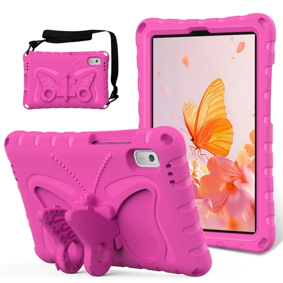 Dteck Kids Case for Lenovo Tab M9 9-inch TB-310FU TB-310FX, Lightweight EVA Stand Durable Shockproof Child Butterfly Case with Shoulder Strap for Lenovo Tab M9 2023,Rose