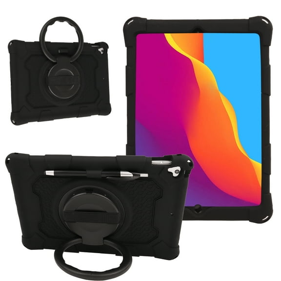 Dteck Kids Case for Samsung Galaxy Tab A7 Lite 8.7-inch T220 T225,Shockproof Silicone Case 360 Degree rotating Kickstand Cover with Shoulder Strap ,Black