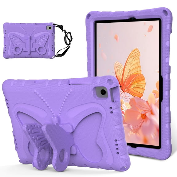 Dteck Kids Case for Samsung Galaxy Tab A9 Plus 11 Inch (SM-X210/X215/X216/X218), Lightweight EVA Stand Durable Shockproof Child Butterfly Case with Shoulder Strap for Galaxy Tab A9+ 2023,Lightpurple