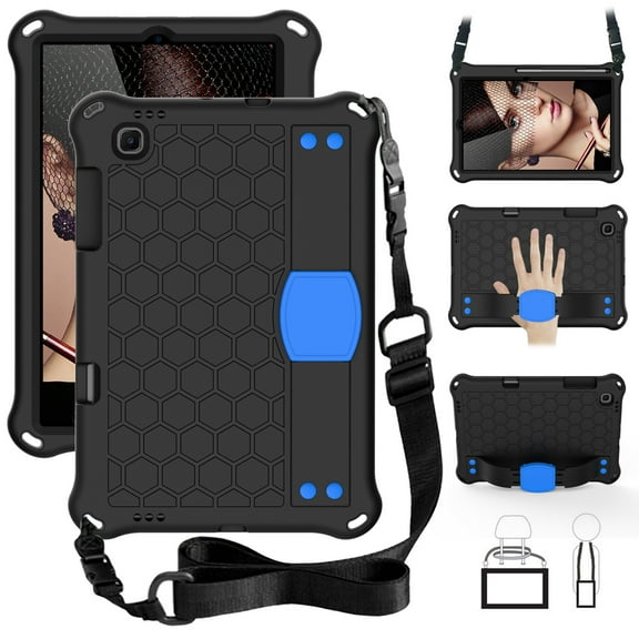 Dteck Kids Case For Samsung Galaxy Tab S6 Lite 10.4-inch 2020 Model SM-P610 P615, Heavy Duty Shockproof Kickstand Case with Removable Shoulder Strap/Flexible Handle Strap, Black + Blue
