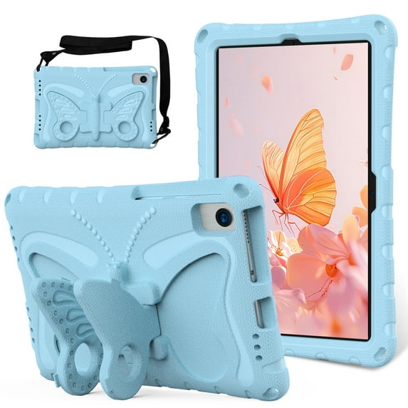 Dteck Kids Case for Samsung Galaxy Tab S6 Lite 10.4 inch (2024/2022/2020) & Tab S6 & Tab S5e 10.5 Inch Case with Shoulder Strap Butterfly Wings Stand Rugged Cover,Light Blue