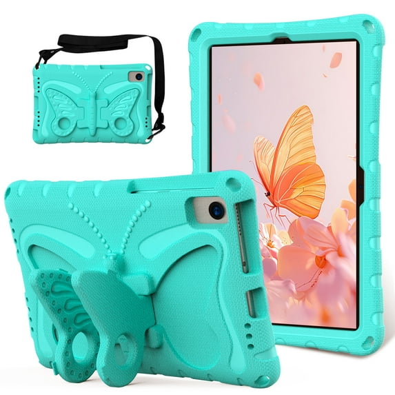 Dteck Kids Case for Samsung Galaxy Tab S6 Lite 10.4 inch (2024/2022/2020) & Tab S6 & Tab S5e 10.5 Inch Case with Shoulder Strap Butterfly Wings Stand Rugged Cover,Mint