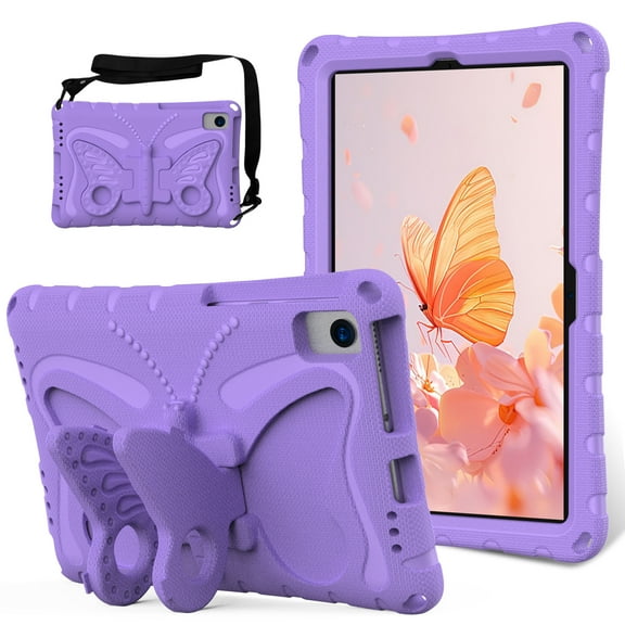 Dteck Kids Case for Samsung Galaxy Tab S6 Lite 10.4 inch (2024/2022/2020) & Tab S6 & Tab S5e 10.5 Inch Case with Shoulder Strap Butterfly Wings Stand Rugged Cover,Purple