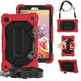 thumbnail image 1 of Dteck Kids Case for Samsung Tab A7 Lite 8.7" SM-T220 SM-T225, Heavy Duty Rugged Shockproof Case with Adjustable Hand Strap, Carrying Shoulder Strap, Rotating Kickstand, Red + Black, 1 of 6