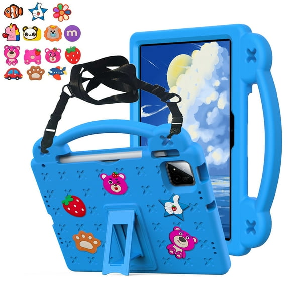Dteck Kids Case for Walmart onn. 11" Tablet Pro 2024 Model (100146660), EVA Shockproof Cover with Shoulder Strap Stand Handle, Fun DIY Figures Accessories for Onn 11" Tablet Pro 2024,Blue