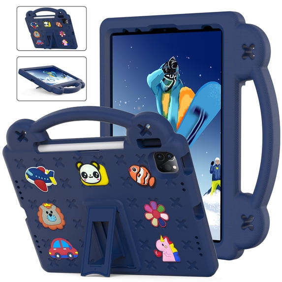 Dteck Kids Case for iPad Air 11 Inch 2024, iPad Pro 11 Inch 2024 Case, Shockproof Handle Stand Kids-Friendly Case with DIY Accessories,Navyblue