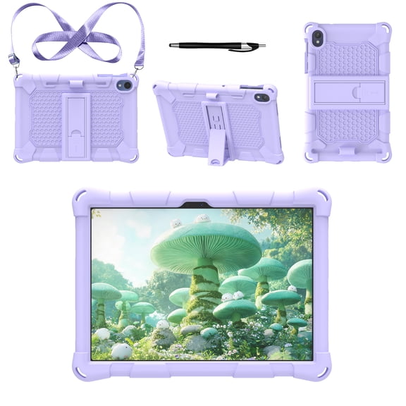 Dteck Kids Case for onn. 7-Inch Core Tablet 2026, Shock-Absorbing Silicone Cover with Kickstand, Shoulder Strap and Stylus,Purple