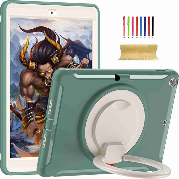 Dteck Kids Case for iPad 10.2 (2021/2020/2019) Rugged Kickstand Shockproof Heavy Duty Hybrid Three Layer Armor Protective Case for iPad 9th 2021/ 8th 2020/iPad 7th 2019, lightgreen