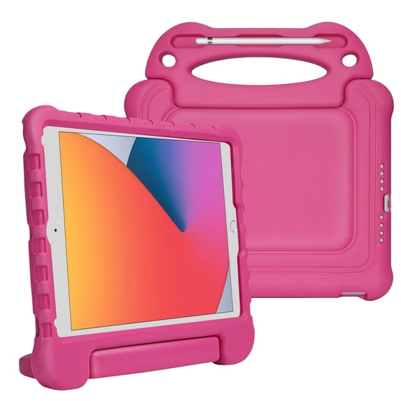 Dteck Kids Case for iPad 11-inch (A16) 2025 , iPad 10th Generation 10.9-inch Case with Rotating Handle Grip EVA Foam Case Shockproof Rugged Kickstand Cover with Shoulder Strap,Rose