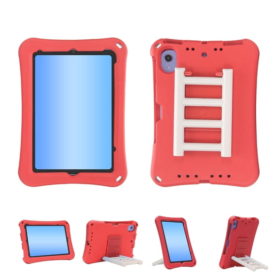Dteck Kids Case for iPad 5th 6th Generation 9.7 inch,iPad Air 1st/iPad Air 2 Shockproof Rugged EVA Kids Friendly Case 360 Degree Rotating Kickstand Stairs Back Cover,Red