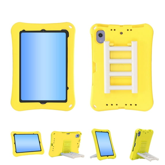 Dteck Kids Case for iPad 5th 6th Generation 9.7 inch,iPad Air 1st/iPad Air 2 Shockproof Rugged EVA Kids Friendly Case 360 Degree Rotating Kickstand Stairs Back Cover,Yellow