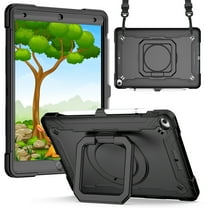 Dteck Kids Case for iPad 9th 8th 7th Generation 10.2 inch 2021 2020 2019,Shockproof Rubber Hybrid PC Hard Case with Shoulder Strap Handle Kickstand Kids Friendly Cover,Black