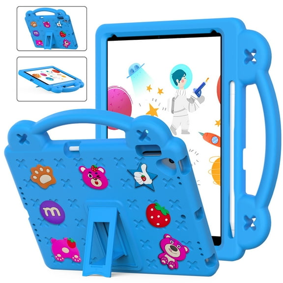 Dteck Kids Case for iPad 9th/8th/7th Generation, DIY Cute Cartoon Toys for Kids Child Proof Shockproof iPad 10.2 Case with Handle Stand Pencil Holder for 10.2 Inch iPad 9th/8th/7th Gen,Blue