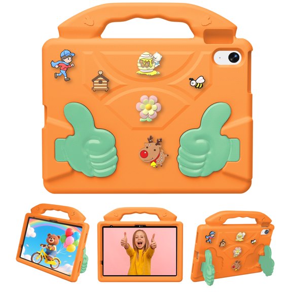 Dteck Kids Case for iPad (A16) 11-inch 2025 / iPad 10th Gen 10.9" 2022 with Handle & Stand, Shockproof EVA Protective Cover with Anti-Slip Grip, Portable Tablet Case for Children,Orange