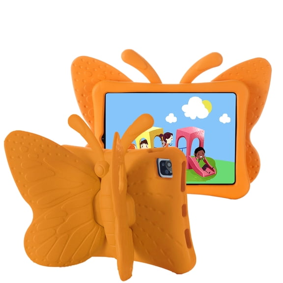 Dteck Kids Case for iPad Air 11 Inch (M2) 2024 / iPad Pro 11 Inch (M4) 2024, Cute Butterfly Case for Kids Light Weight EVA Stand Shockproof Rugged Heavy Duty Kids Friendly iPad Cover,Orange