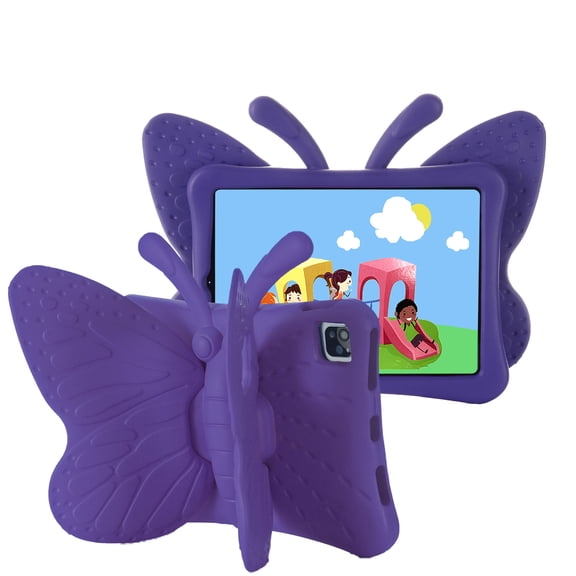 Dteck Kids Case for iPad Air 11 Inch (M2) 2024 / iPad Pro 11 Inch (M4) 2024, Cute Butterfly Case for Kids Light Weight EVA Stand Shockproof Rugged Heavy Duty Kids Friendly iPad Cover,Purple