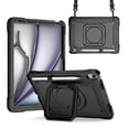 thumbnail image 1 of Dteck Kids Case for iPad Air 11 inch 2024,iPad Air 11 inch 2025 Heavy Duty Silicone Case Hand Grip 360° Rotatable Stand Shockproof Kickstand Cover with Shoulder Strap,Black, 1 of 8
