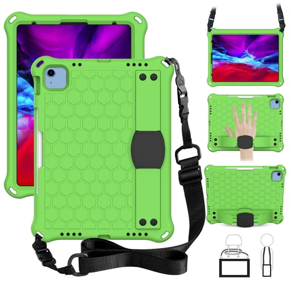Dteck Kids Case for iPad Air 11 inch 2025/2024,Shockproof EVA+PC Case Handle Stand Kids Friendly Cover with Shoulder Strap for iPad Air 11-in. M3/M2,Green