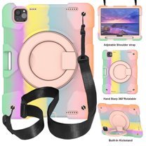 Dteck Kids Case for iPad Pro 11 inch 2024,Heavy Duty Silicone Cover with Stable Kickstand, Multi-Functional Grip, Carrying Strap, Pencil Holder for iPad Pro 11-in. (M4) 2024,Colorful/Pink