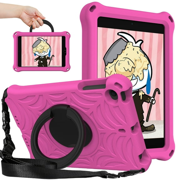 Dteck Kids Case for iPad mini 5, iPad mini 4 Case, iPad mini 3/2/1 Case 7.9-inch, Rotating Stand Handle Grip Kids Friendly Silicone Shockproof Shell Shockproof Rugged Case for iPad mini 7.9",Rose