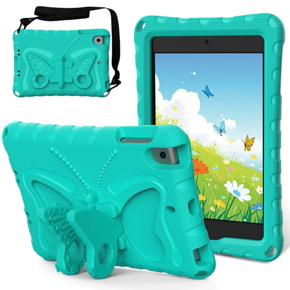 Dteck Kids Case for iPad mini 5/mini 4/mini 3/mini 2/mini 1 7.9-inch,Cute Butterfly EVA Case Kickstand Lightweight Cover with Shoulder Strap for iPad mini 2019/2015/2014/2013/2012,Mint