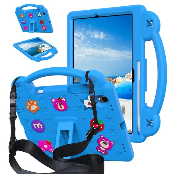 Dteck Kids EVA Shockproof Tablet Case For Samsung Galaxy Tab S11 11" 2025 SM-X730/X736B with Handle Shoulder Strap Kickstand and DIY Cartoon Design, Skyblue