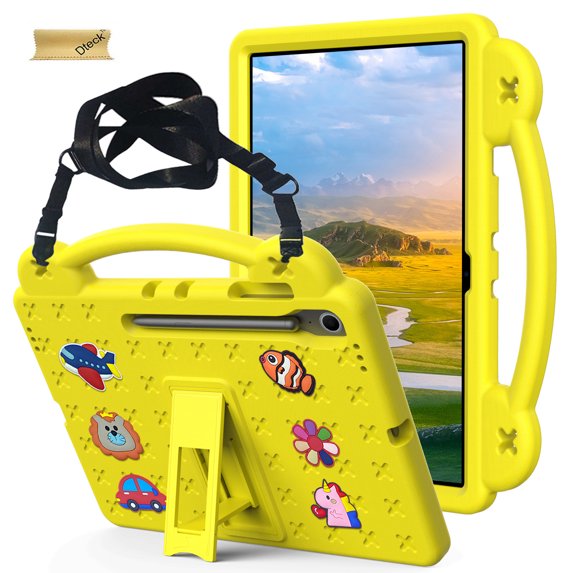 Dteck Kids Tablet Case for Samsung Galaxy Tab S10 FE Plus 13.1 inch (Model SM-X620/X626),Shockproof EVA Case Handle Stand with Shoulder Strap Cover for Galaxy Tab S10 FE+ 2025,Yellow