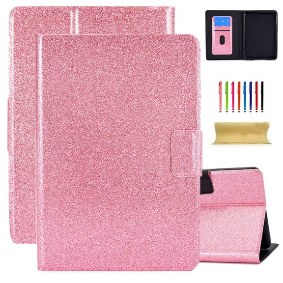 Dteck Kindle Paperwhite 2021 Case 6.8 inch, Kindle Paperwhite 11th Gen Case, Glitter PU Leather Folio Flip Case with Credit Card Slots, Auto Wake Sleep, Pink
