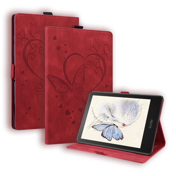 Dteck Kindle Paperwhite 2021 Case 6.8 inch, Slim Lightweight PU Leather Folio Flip Smart Cover Auto Wake/Sleep with Credit Card Holder Function for Amazon Kindle Paperwhite 11th Gen 2021, Red