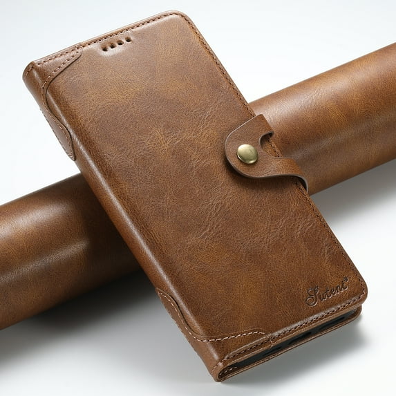 Dteck Leather Flip Case for iPhone 15 Plus, iPhone 15 Plus Case Wallet with Card Holder Magnetic Snap Kickstand PU Leather Folio Flip Book Cover for iPhone 15 Plus,Brown