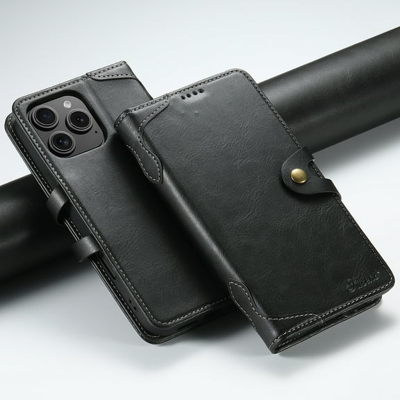 Dteck Leather Flip Case for iPhone 15 Pro Max, iPhone 15 Pro Max Case Wallet with Card Holder Magnetic Snap Kickstand PU Leather Folio Flip Book Cover for iPhone 15 Pro Max,Black