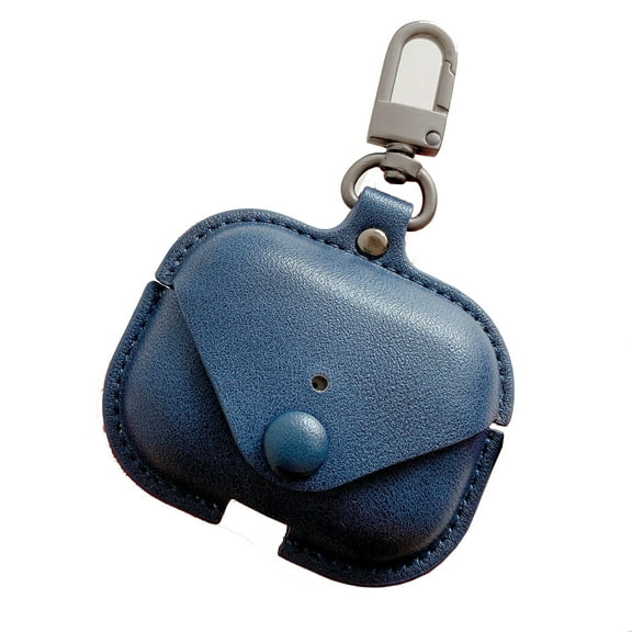 Dteck Leather Protective Cover For AirPods Pro / AirPods 3 Charging Case with Metal Keychain, Support Wireless Charging, Blue