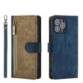 thumbnail image 1 of Dteck Leather Wallet Case with Hand Strap for iPhone 11 Pro 5.8 Inch, Zipper Card Slot Long Pocket Soft TPU Shockproof Magnetic Buckle Case Cover for iPhone 11 Pro,Blue, 1 of 8