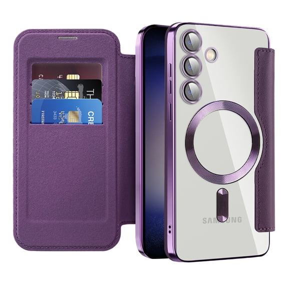 Dteck Leather Wallet Case for Samsung Galaxy A15 with Card Holder RFID Blocking Compatible with Magsafe TPU Transparent Back Shockproof Protective Phone Case for Samsung Galaxy A15 5G,Purple