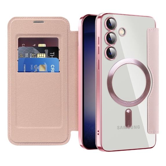 Dteck Leather Wallet Case for Samsung Galaxy A26 5G with Card Holder RFID Blocking Compatible with Magsafe TPU Transparent Back Shockproof Protective Phone Case for Samsung Galaxy A26 5G,Pink