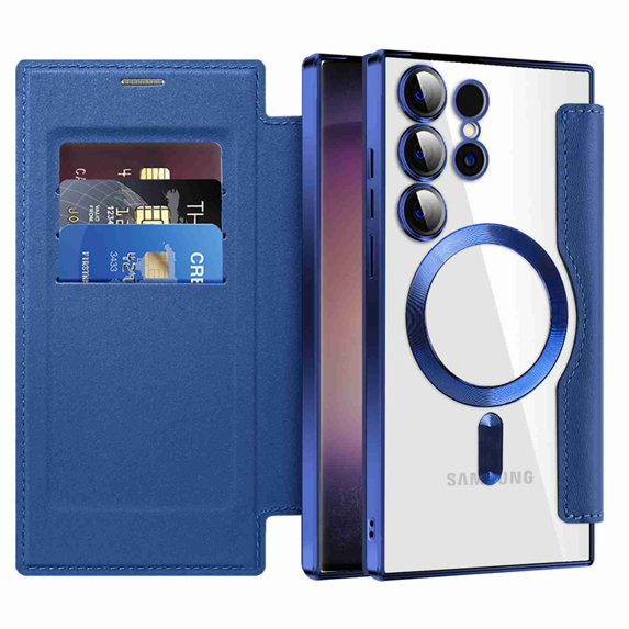 Dteck Leather Wallet Case for Samsung Galaxy S24 Ultra with Card Holder RFID Blocking Compatible with Magsafe TPU Transparent Back Shockproof Protective Phone Case for Galaxy S24 Ultra,Darkblue