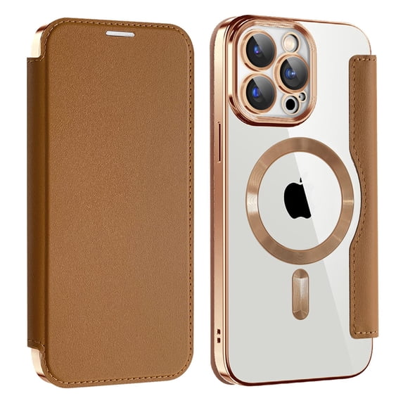 Dteck Leather Wallet Case for iPhone 11 Pro Max with Card Holder RFID Blocking Compatible with Magsafe TPU Transparent Back Shockproof Protective Phone Case for iPhone 11 Pro Max,Brown
