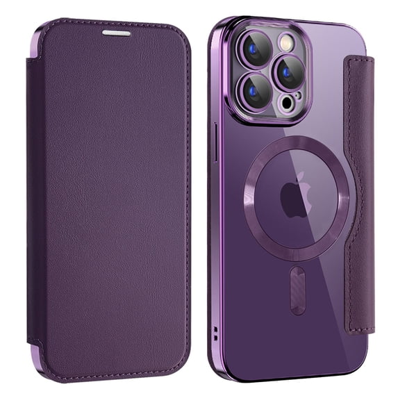 Dteck Leather Wallet Case for iPhone 11 Pro Max with Card Holder RFID Blocking Compatible with Magsafe TPU Transparent Back Shockproof Protective Phone Case for iPhone 11 Pro Max,Purple