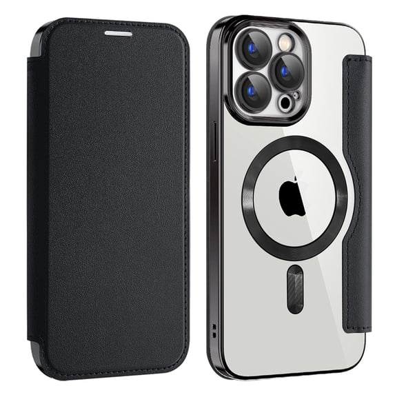 Dteck Leather Wallet Case for iPhone 12 Pro Max with Card Holder RFID Blocking Compatible with Magsafe TPU Transparent Back Shockproof Protective Phone Case for iPhone 12 Pro Max,Black
