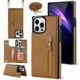 thumbnail image 1 of Dteck Leather Wallet Case for iPhone 13 Pro Max Flip Folding Case with RFID Blocking Card Slots Zipper Pocket Kickstand Detachable Handstrap Shockproof Purse Case For iPhone 13 Pro Max,Brown, 1 of 8