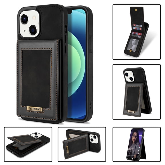 Dteck Leather Wallet Case for iPhone 13 with RFID Blocking Card Slots Magnetic Button Kickstand Function Business Style Men Women Case For iPhone 13,Black